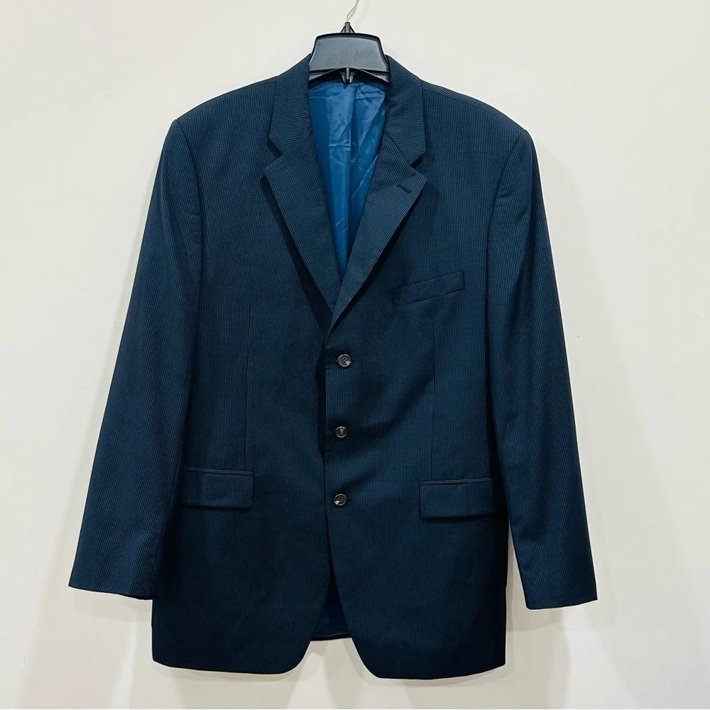 Ralph Ralph Laruen 46L Navy Blue 100% Wool Mens‎ Blazer Sport Coat Ribbed